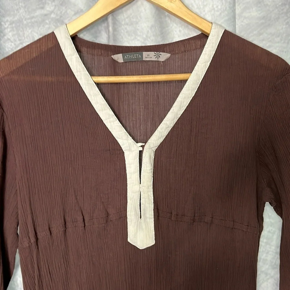 Athleta Brown and Cream 3/4 Sleeve Dress or Cover Up - size XS - Picture 7 of 10